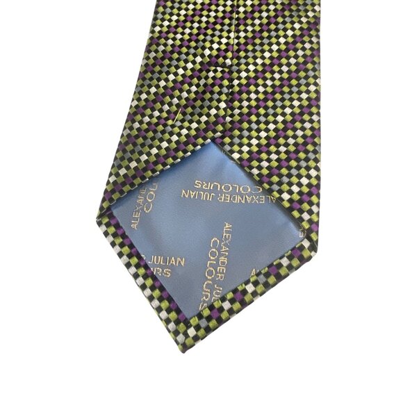 Alexander Julian Colours Checkered Silk Tie Purple Green Business Wedding - Picture 5 of 6